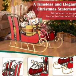 Tangkula Metal Christmas Santa Sleigh Basket, Xmas Festival Holiday Decorative Santa