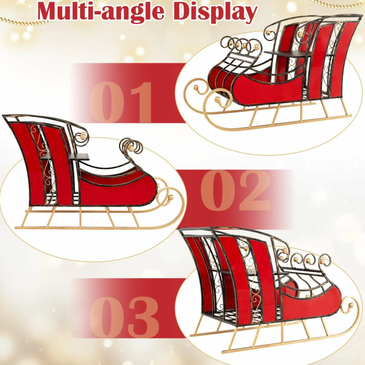Tangkula Metal Christmas Santa Sleigh Basket, Xmas Festival Holiday Decorative Santa