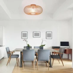 Tangkula Metal Flush Mount Ceiling Light, Antique Brass Metal Ceiling Pendant Light with Strong Arc Iron Lamp-shade