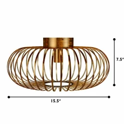 Tangkula Metal Flush Mount Ceiling Light, Antique Brass Metal Ceiling Pendant Light with Strong Arc Iron Lamp-shade