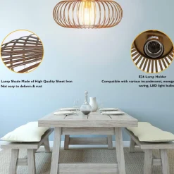 Tangkula Metal Flush Mount Ceiling Light, Antique Brass Metal Ceiling Pendant Light with Strong Arc Iron Lamp-shade