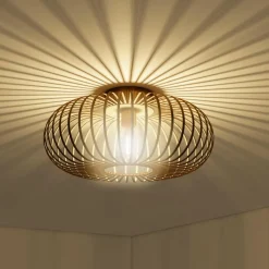 Tangkula Metal Flush Mount Ceiling Light, Antique Brass Metal Ceiling Pendant Light with Strong Arc Iron Lamp-shade