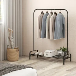 Tangkula Metal Garment Rack, 44" Clothing Rack with Top Rod and Lower Storage Shelf