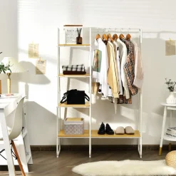 Tangkula Metal Garment Rack, Free Standing Closet Storage Organizer w/ 5 Shelves & Hanging Bar