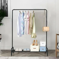 Tangkula Metal Garment Rack, Heavy Duty Clothes Stand Rack with Top Rod
