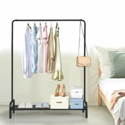 Tangkula Metal Garment Rack, Heavy Duty Clothes Stand Rack with Top Rod
