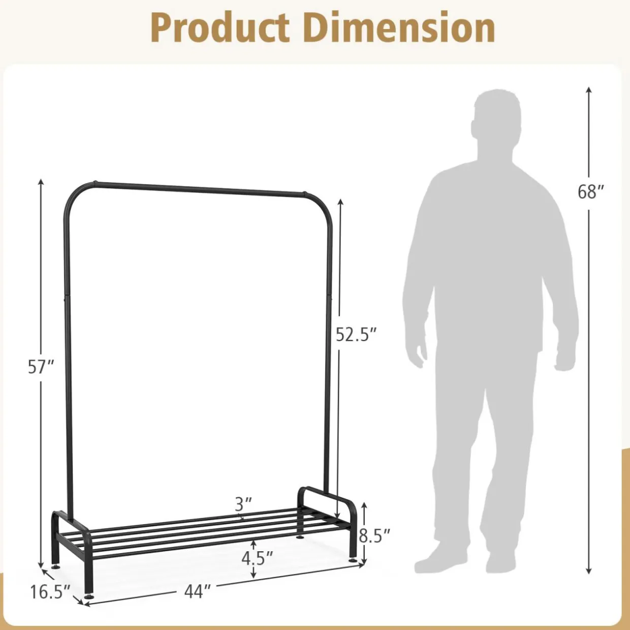 Tangkula Metal Garment Rack, 44" Clothing Rack with Top Rod and Lower Storage Shelf