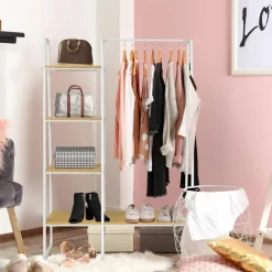 Tangkula Metal Garment Rack, Free Standing Closet Storage Organizer w/ 5 Shelves & Hanging Bar