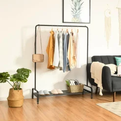 Tangkula Metal Garment Rack, Heavy Duty Clothes Stand Rack with Top Rod