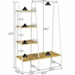 Tangkula Metal Garment Rack, Free Standing Closet Storage Organizer w/ 5 Shelves & Hanging Bar