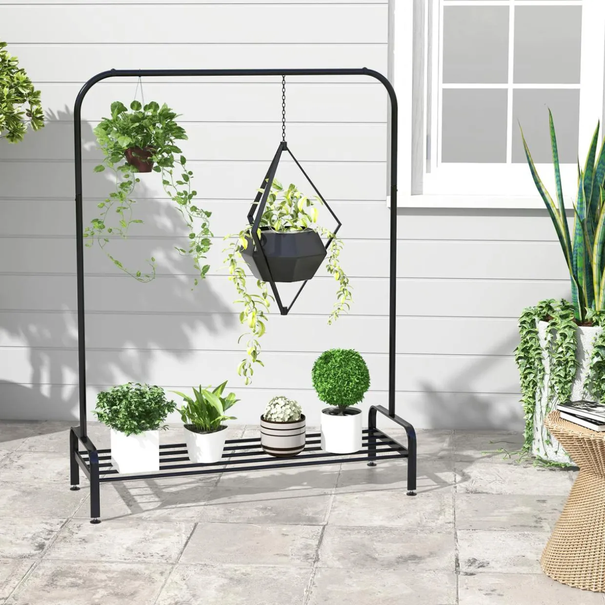 Tangkula Metal Garment Rack, 44" Clothing Rack with Top Rod and Lower Storage Shelf