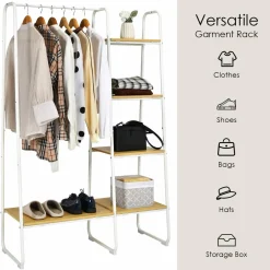 Tangkula Metal Garment Rack, Free Standing Closet Storage Organizer w/ 5 Shelves & Hanging Bar