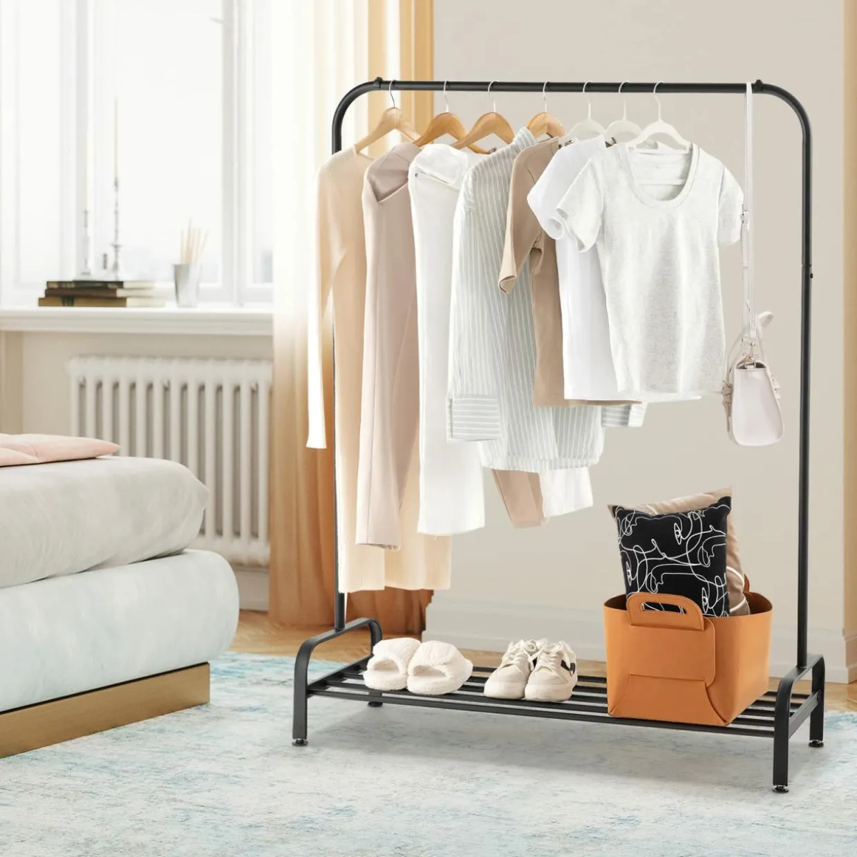 Tangkula Metal Garment Rack, 44" Clothing Rack with Top Rod and Lower Storage Shelf