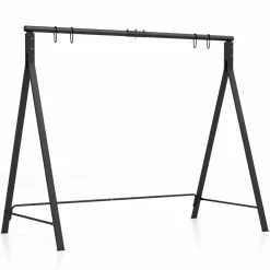 Tangkula Metal Swing Frame, Porch Swing Stand with Extra Side Bars, 5 Hanging Rings