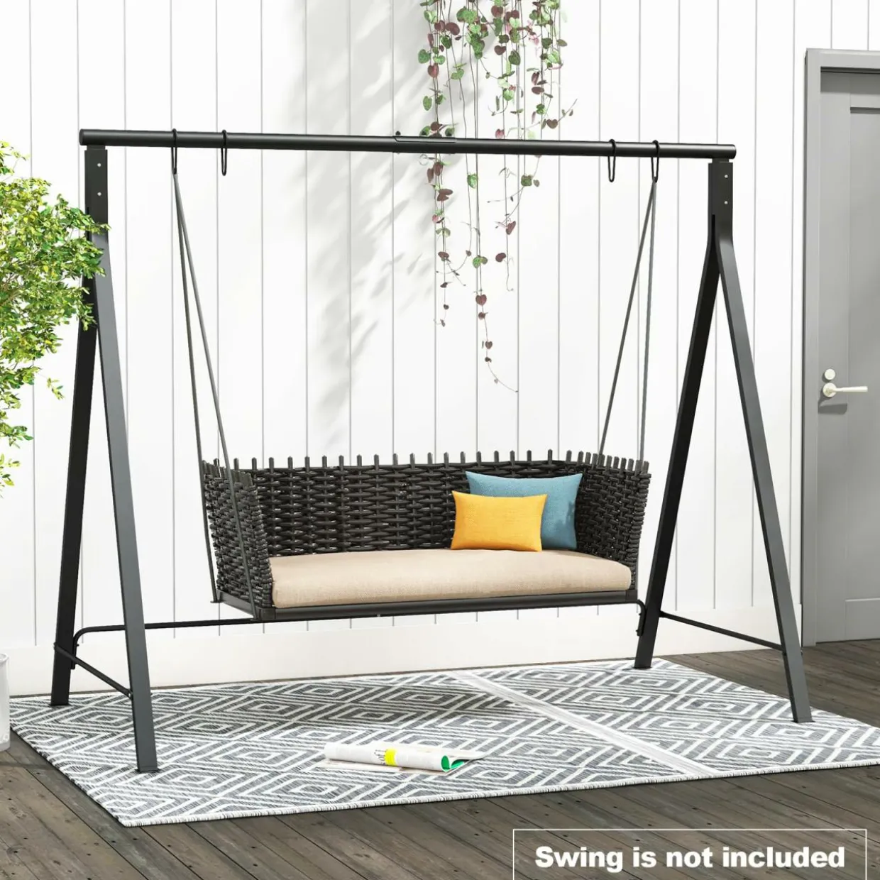 Tangkula Metal Swing Frame, Porch Swing Stand with Extra Side Bars, 5 Hanging Rings