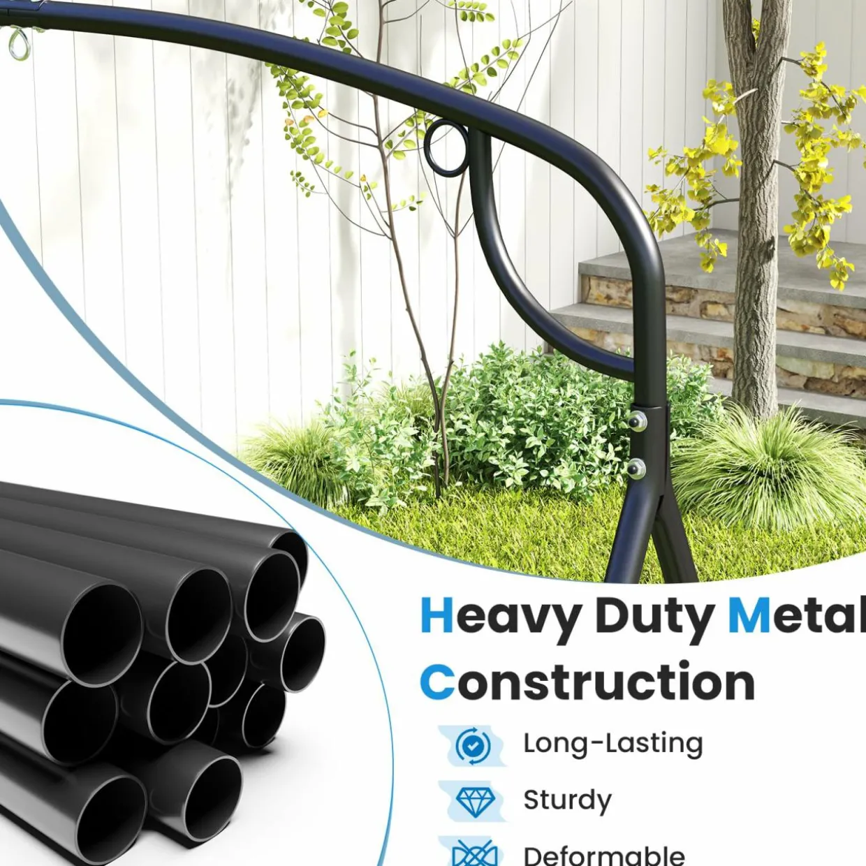 Tangkula Metal Swing Frame, Porch Swing Stand with Extra Side Bars