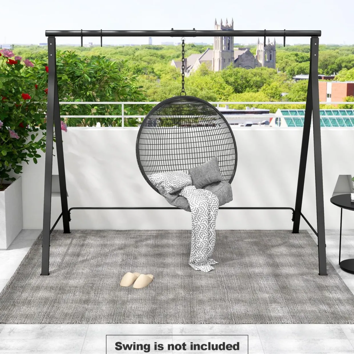 Tangkula Metal Swing Frame, Porch Swing Stand with Extra Side Bars, 5 Hanging Rings