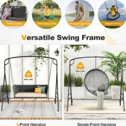 Tangkula Metal Swing Frame, Porch Swing Stand with Extra Side Bars, 3-Ring Design, Heavy Duty Swing Frame Outdoor for Swing