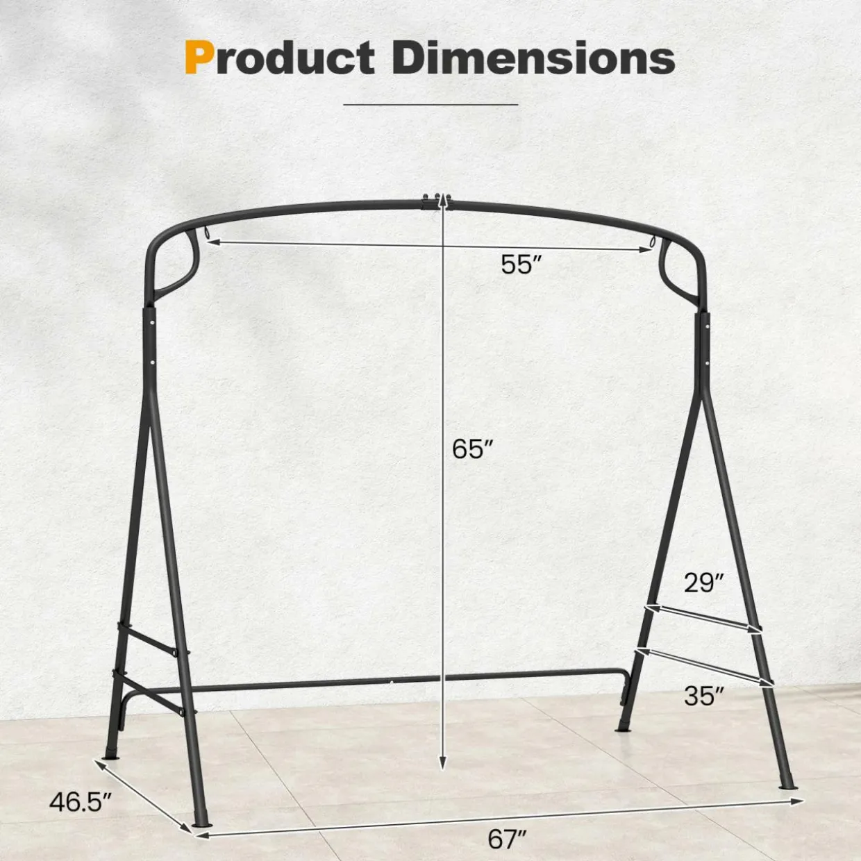 Tangkula Metal Swing Frame, Porch Swing Stand with Extra Side Bars, 3-Ring Design, Heavy Duty Swing Frame Outdoor for Swing
