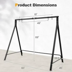 Tangkula Metal Swing Frame, Porch Swing Stand with Extra Side Bars, 5 Hanging Rings