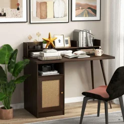 Tangkula Mid Century Desk with Hutch