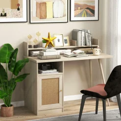 Tangkula Mid Century Desk with Hutch