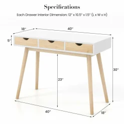 Tangkula Mid Century Desk with 3 Drawers, Home Office Writing Desk with Storage