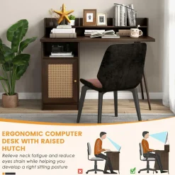 Tangkula Mid Century Desk with Hutch