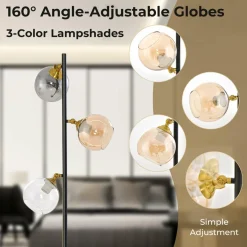 Tangkula Mid Century Floor Lamp, Modern Freestanding Lamp with 3 Glass Globe Lampshades