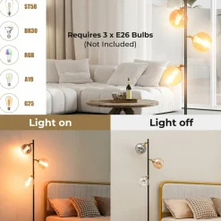 Tangkula Mid Century Floor Lamp, Modern Freestanding Lamp with 3 Glass Globe Lampshades