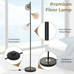 Tangkula Mid Century Floor Lamp, Modern Freestanding Lamp with 3 Glass Globe Lampshades