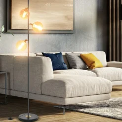 Tangkula Mid Century Floor Lamp, Modern Freestanding Lamp with 3 Glass Globe Lampshades
