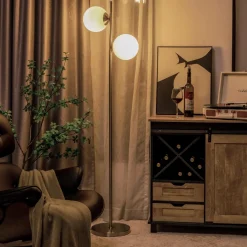 Tangkula Mid Century Globe Floor Lamp with 2 LED Bulbs for Living Room