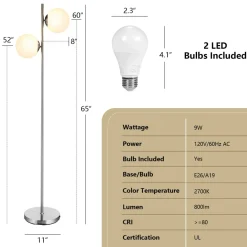 Tangkula Mid Century Globe Floor Lamp with 2 LED Bulbs for Living Room