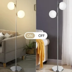 Tangkula Mid Century Globe Floor Lamp with 2 LED Bulbs for Living Room