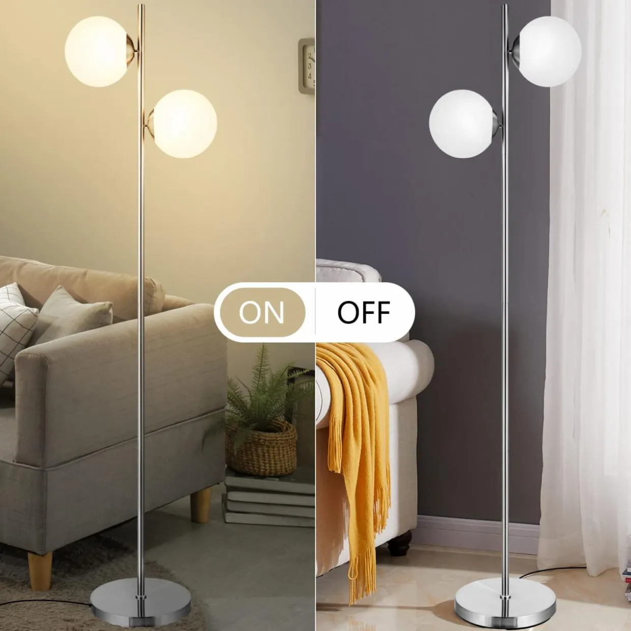 Tangkula Mid Century Globe Floor Lamp with 2 LED Bulbs for Living Room