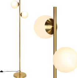 Tangkula Mid Century Globe Floor Lamp with 2 LED Bulbs for Living Room