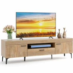 Tangkula Mid Century Modern TV Stand for 65 Inch TVs, Media Entertainment Center with Drawer