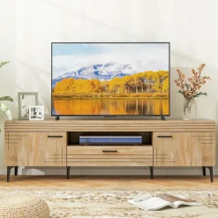 Tangkula Mid Century Modern TV Stand for 65 Inch TVs, Media Entertainment Center with Drawer