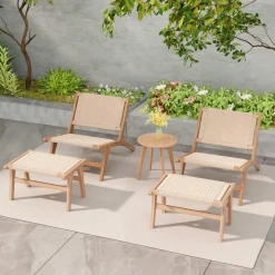 Tangkula Mid Century Modern Accent Chair with Ottoman