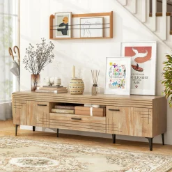 Tangkula Mid Century Modern TV Stand for 65 Inch TVs, Media Entertainment Center with Drawer