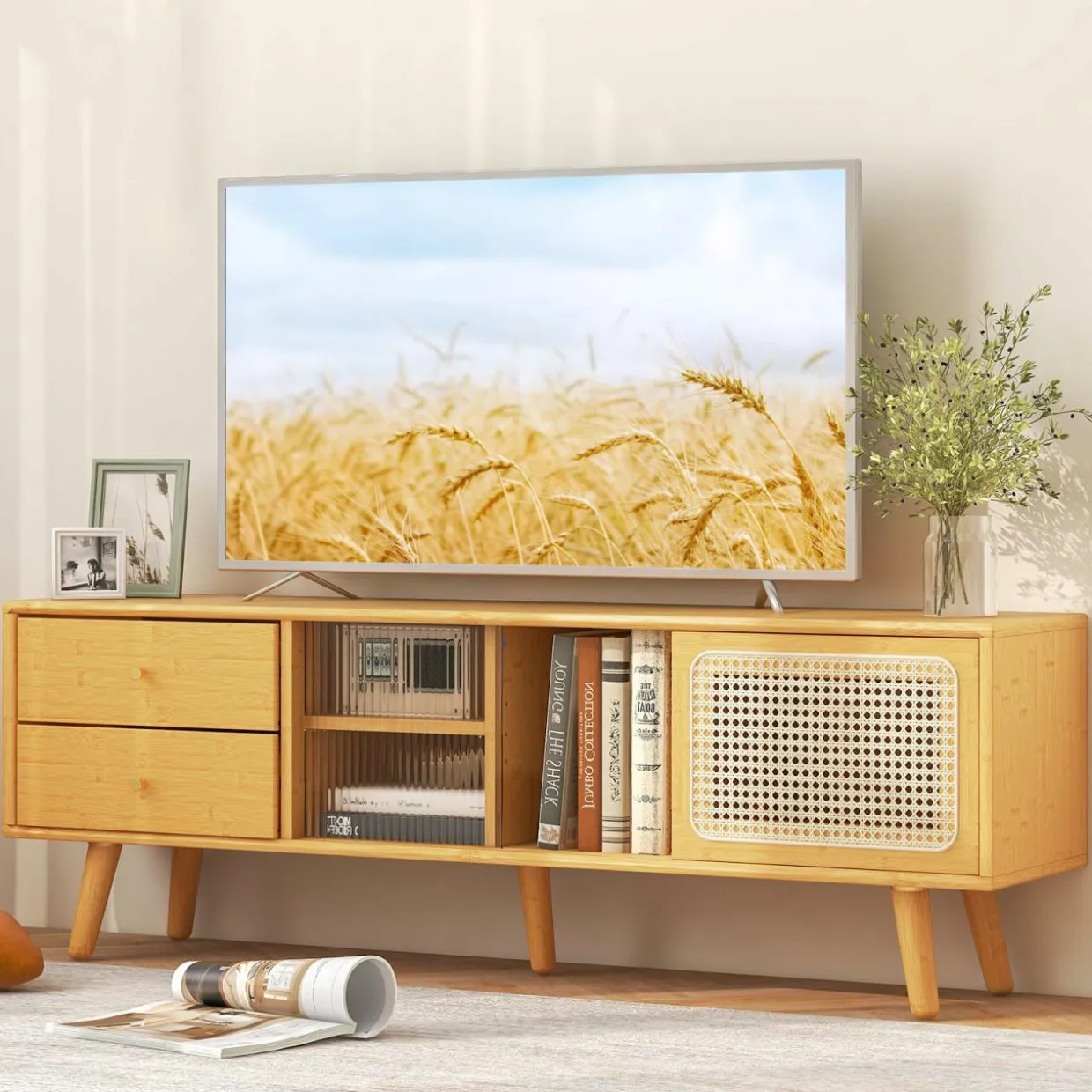 Tangkula Mid Century Modern TV Stand for TVs up to 65"