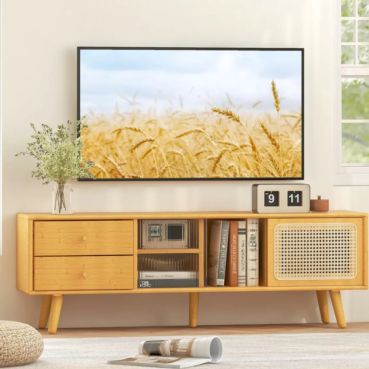 Tangkula Mid Century Modern TV Stand for TVs up to 65"