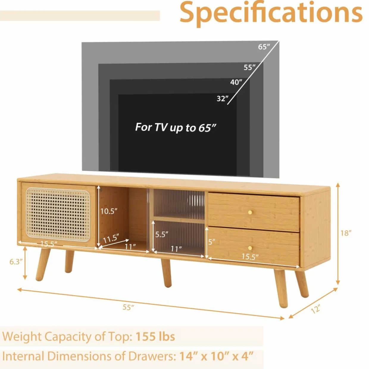 Tangkula Mid Century Modern TV Stand for TVs up to 65"