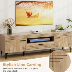 Tangkula Mid Century Modern TV Stand for 65 Inch TVs, Media Entertainment Center with Drawer