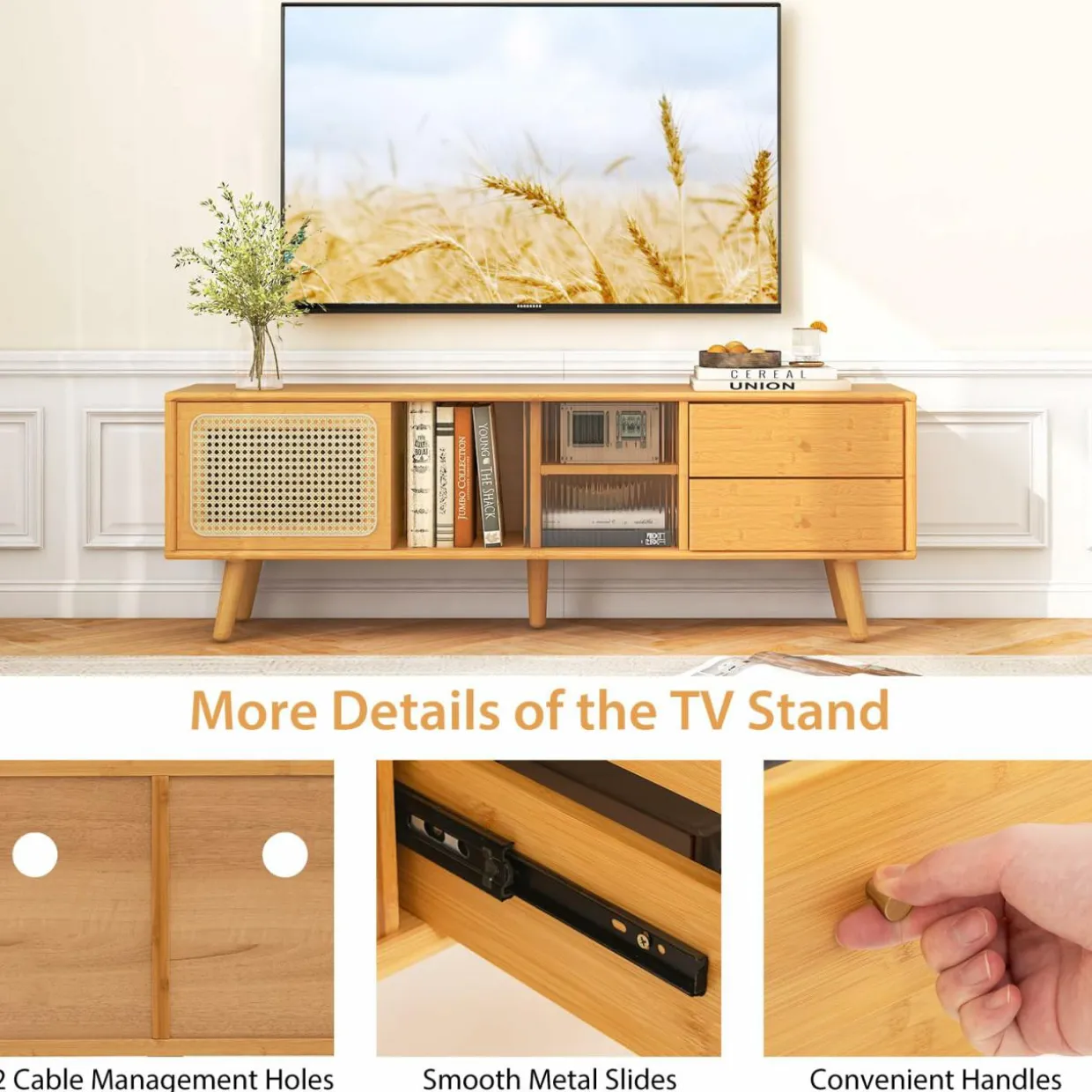 Tangkula Mid Century Modern TV Stand for TVs up to 65"