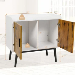 Tangkula Mid Century Storage Cabinet, Floor Storage Cabinet with 2 Doors & Metal Legs, Rustic Brown