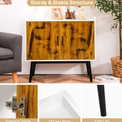 Tangkula Mid Century Storage Cabinet, Floor Storage Cabinet with 2 Doors & Metal Legs, Rustic Brown