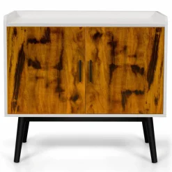 Tangkula Mid Century Storage Cabinet, Floor Storage Cabinet with 2 Doors & Metal Legs, Rustic Brown