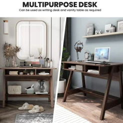 Tangkula Mid Century Writing Desk with Storage Cubes & Hidden Compartment